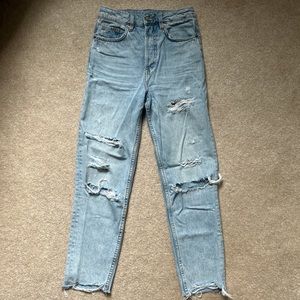Distressed straight leg jeans
